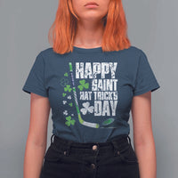 St. Patrick's Day Ice Hockey T Shirt For Women Happy Saint Hat Trick's Lucky Shamrocks