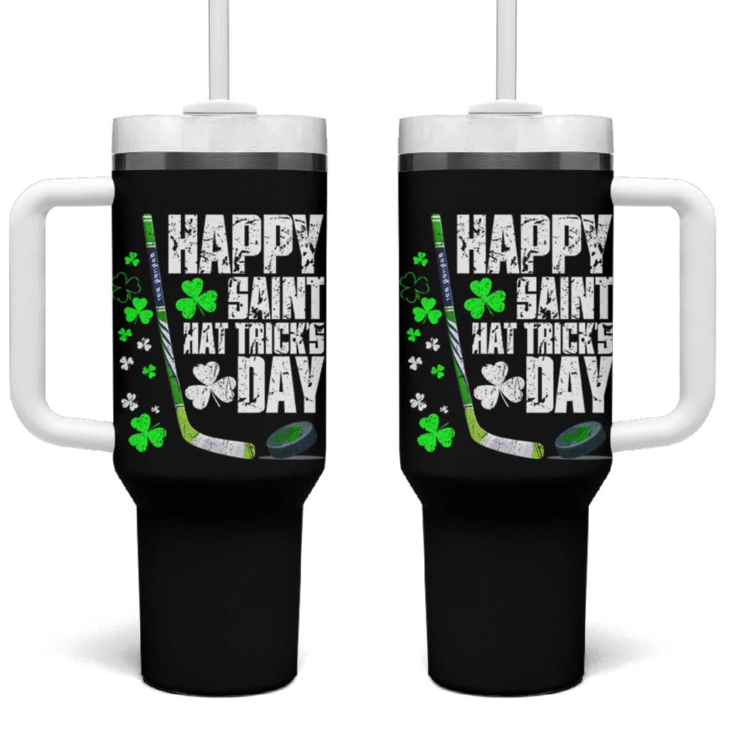 St. Patrick's Day Ice Hockey Tumbler With Handle Happy Saint Hat Trick's Lucky Shamrocks