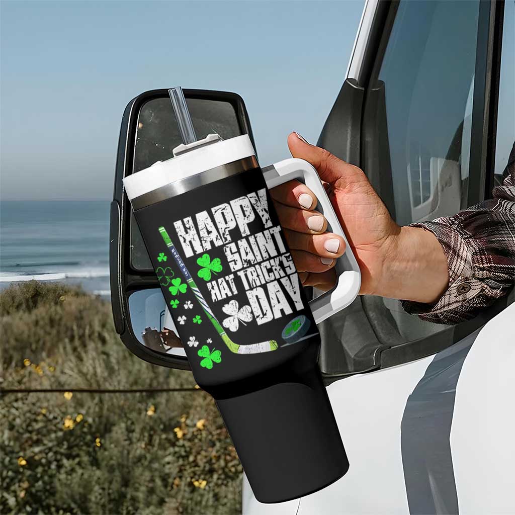 St. Patrick's Day Ice Hockey Tumbler With Handle Happy Saint Hat Trick's Lucky Shamrocks