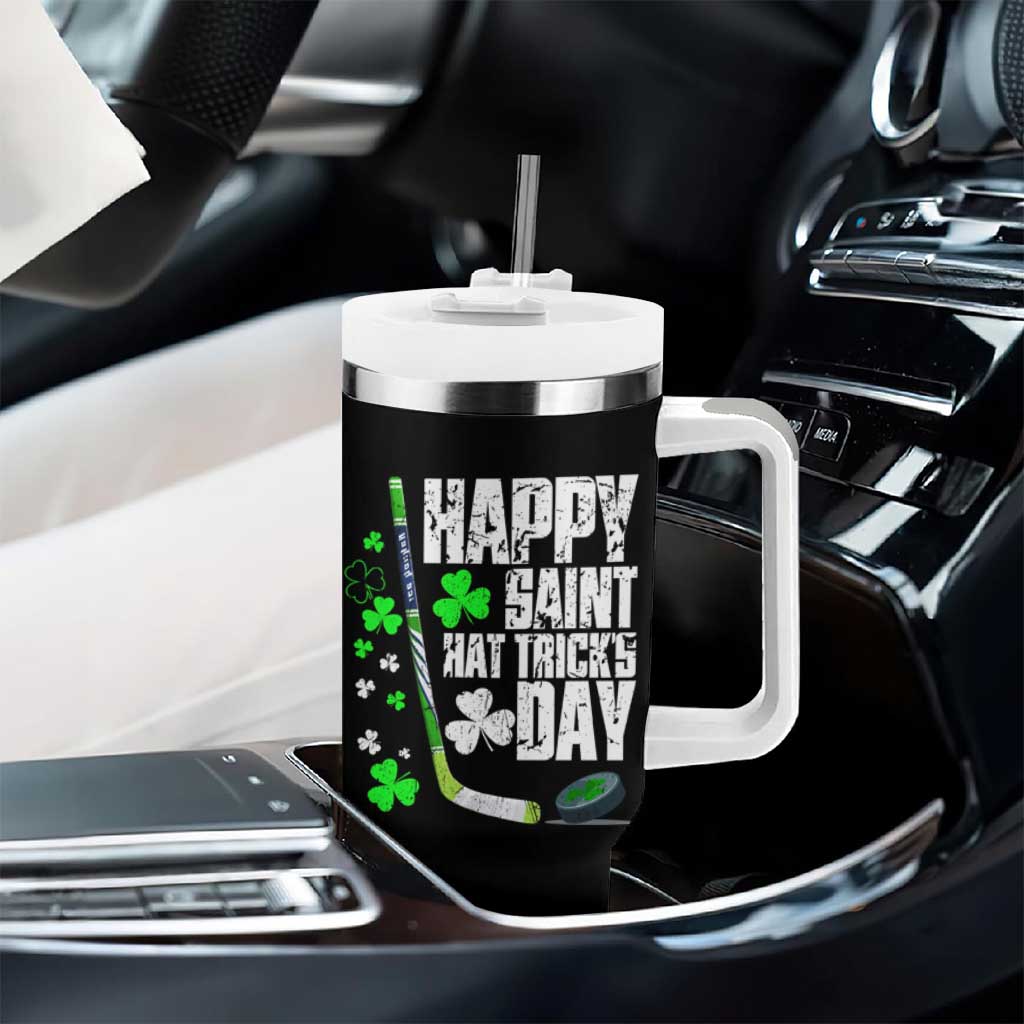 St. Patrick's Day Ice Hockey Tumbler With Handle Happy Saint Hat Trick's Lucky Shamrocks