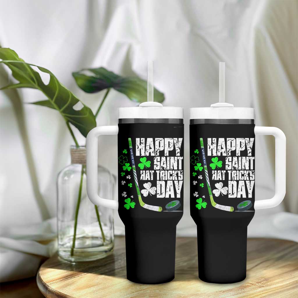 St. Patrick's Day Ice Hockey Tumbler With Handle Happy Saint Hat Trick's Lucky Shamrocks