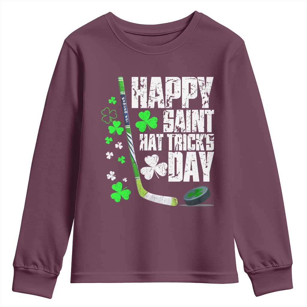 St. Patrick's Day Ice Hockey Youth Sweatshirt Happy Saint Hat Trick's Lucky Shamrocks