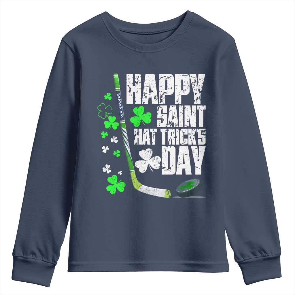 St. Patrick's Day Ice Hockey Youth Sweatshirt Happy Saint Hat Trick's Lucky Shamrocks