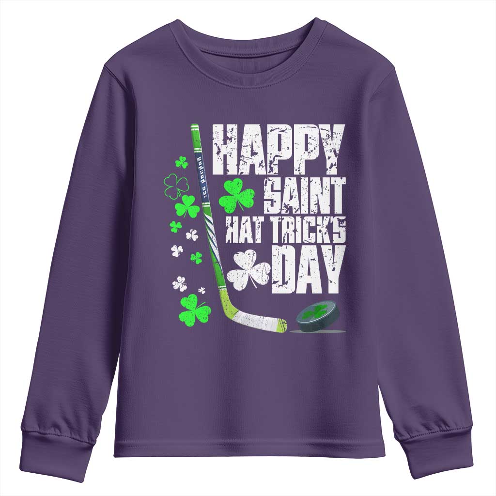 St. Patrick's Day Ice Hockey Youth Sweatshirt Happy Saint Hat Trick's Lucky Shamrocks