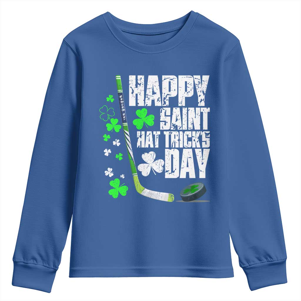St. Patrick's Day Ice Hockey Youth Sweatshirt Happy Saint Hat Trick's Lucky Shamrocks