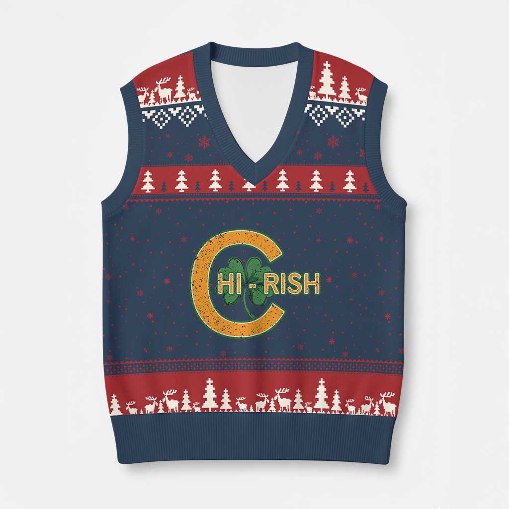 Chicago Irish Chirish V-Neck Knit Sweater Vest Happy Saint Patrick's Day Lucky Shamrock - Wonder Print Shop