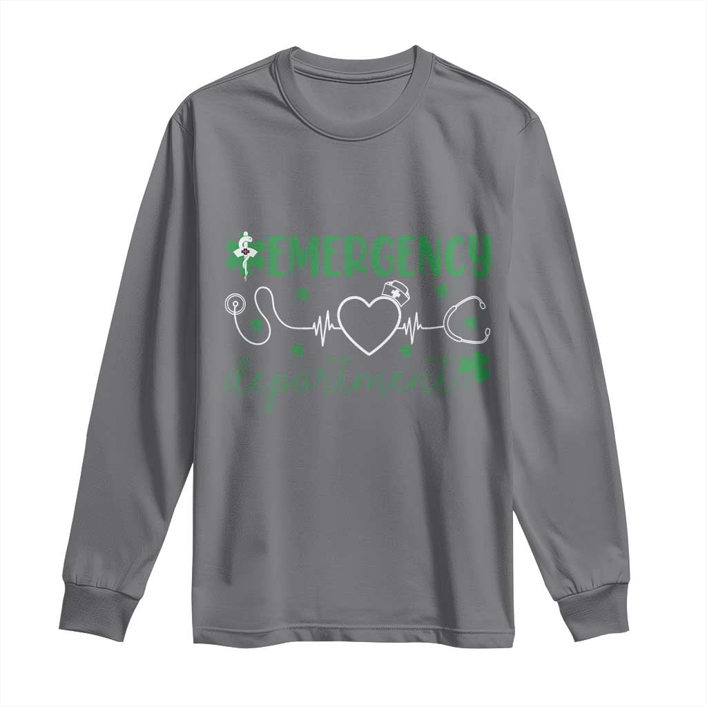 Funny St Patricks Day ER Nurse Long Sleeve Shirt Emergency Department Lucky Shamrocks