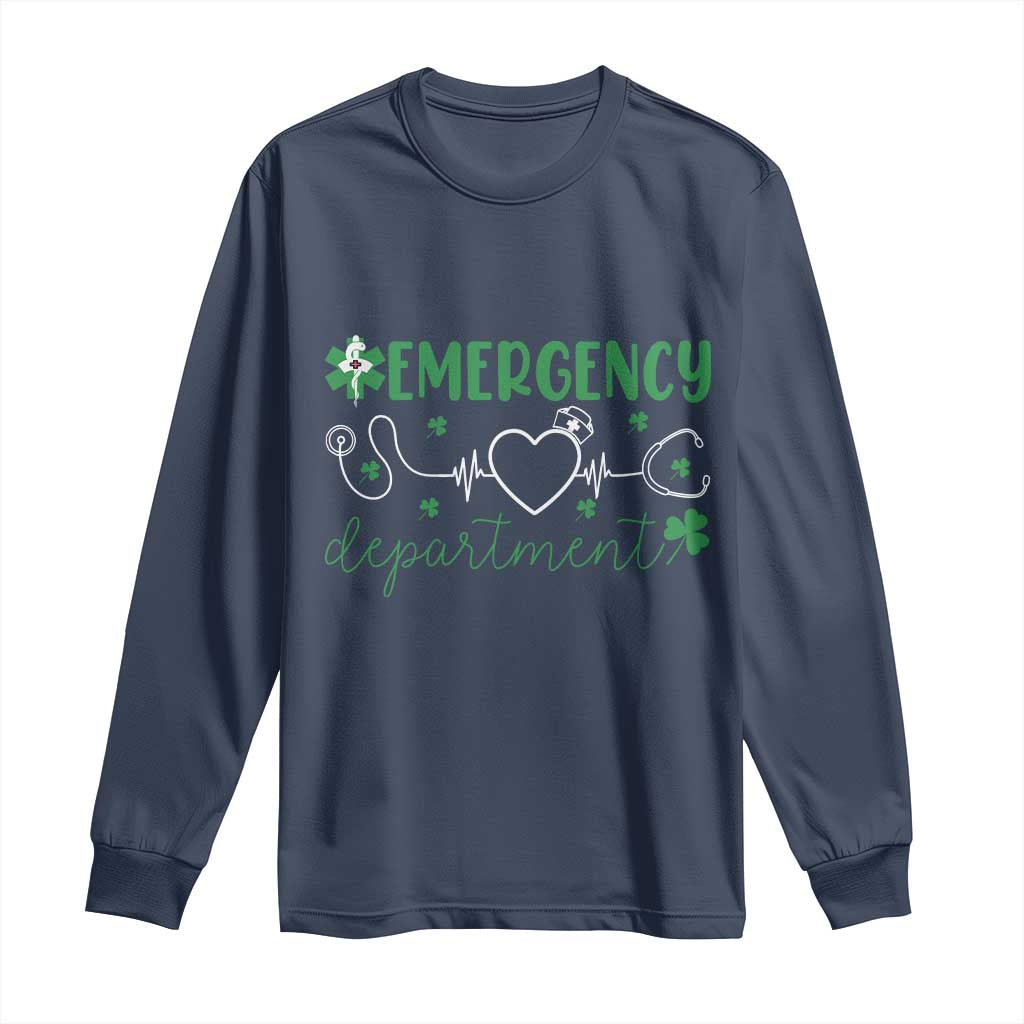 Funny St Patricks Day ER Nurse Long Sleeve Shirt Emergency Department Lucky Shamrocks