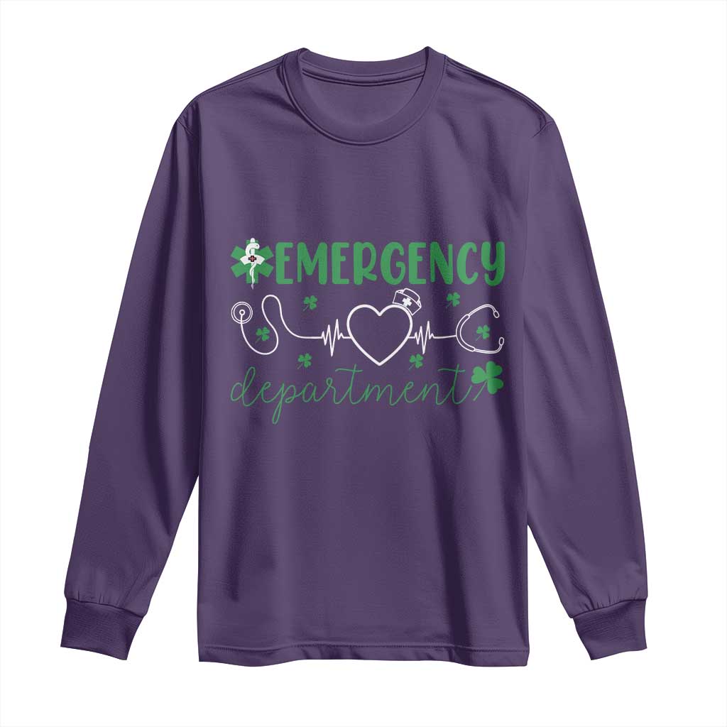 Funny St Patricks Day ER Nurse Long Sleeve Shirt Emergency Department Lucky Shamrocks