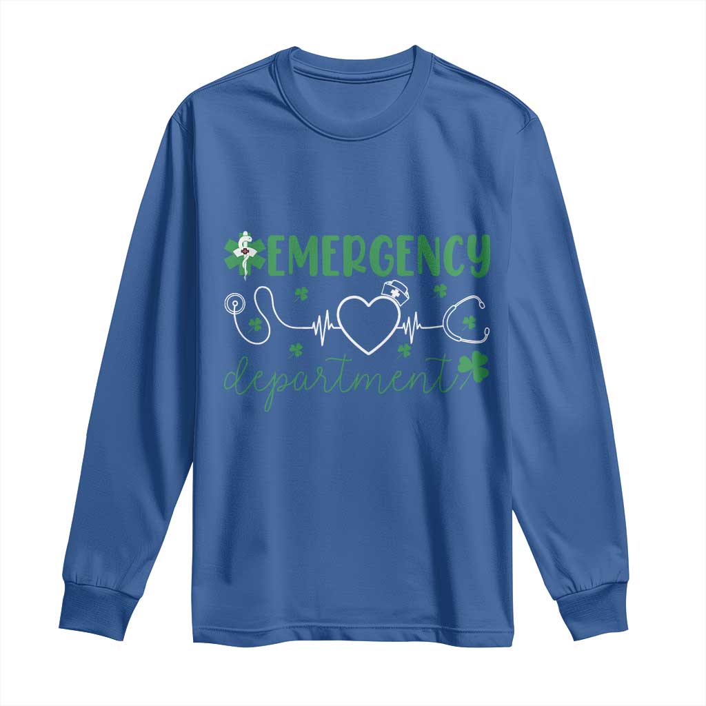 Funny St Patricks Day ER Nurse Long Sleeve Shirt Emergency Department Lucky Shamrocks