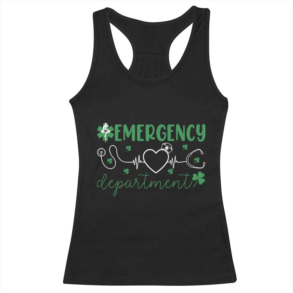 Funny St Patricks Day ER Nurse Racerback Tank Top Emergency Department Lucky Shamrocks