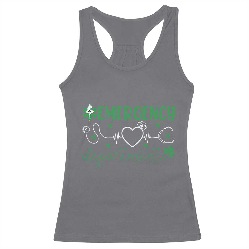 Funny St Patricks Day ER Nurse Racerback Tank Top Emergency Department Lucky Shamrocks