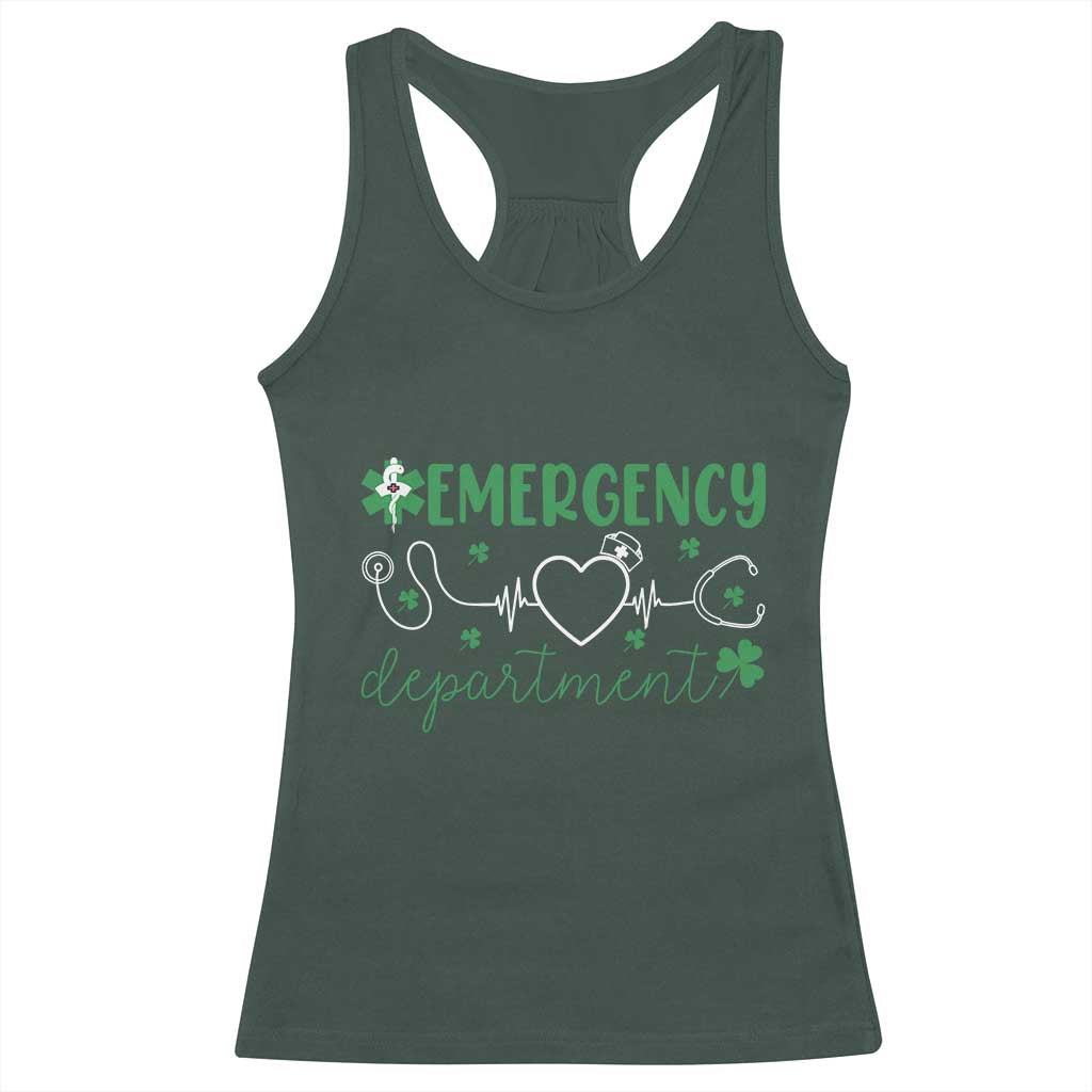 Funny St Patricks Day ER Nurse Racerback Tank Top Emergency Department Lucky Shamrocks