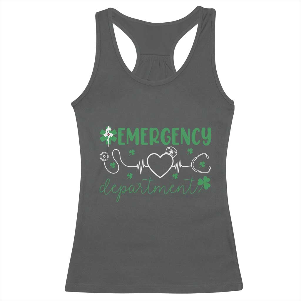Funny St Patricks Day ER Nurse Racerback Tank Top Emergency Department Lucky Shamrocks
