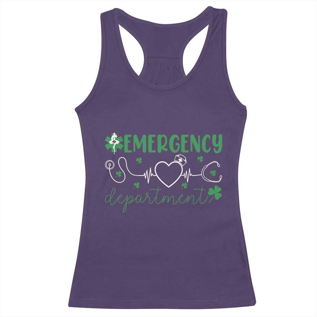Funny St Patricks Day ER Nurse Racerback Tank Top Emergency Department Lucky Shamrocks