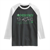 Funny St Patricks Day ER Nurse Raglan Shirt Emergency Department Lucky Shamrocks