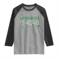Funny St Patricks Day ER Nurse Raglan Shirt Emergency Department Lucky Shamrocks