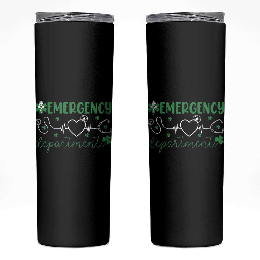 Funny St Patricks Day ER Nurse Skinny Tumbler Emergency Department Lucky Shamrocks
