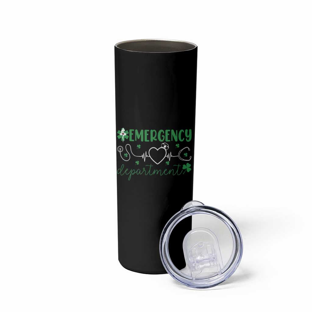 Funny St Patricks Day ER Nurse Skinny Tumbler Emergency Department Lucky Shamrocks