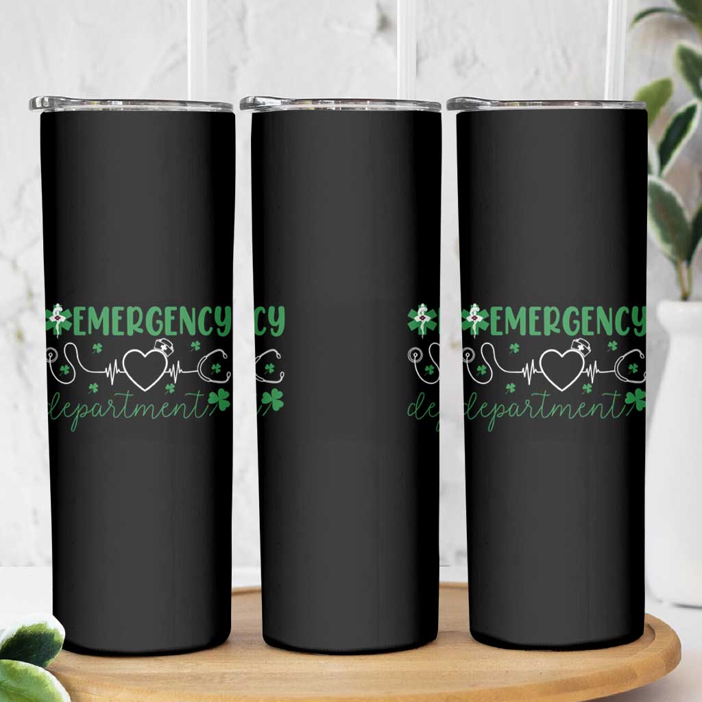 Funny St Patricks Day ER Nurse Skinny Tumbler Emergency Department Lucky Shamrocks