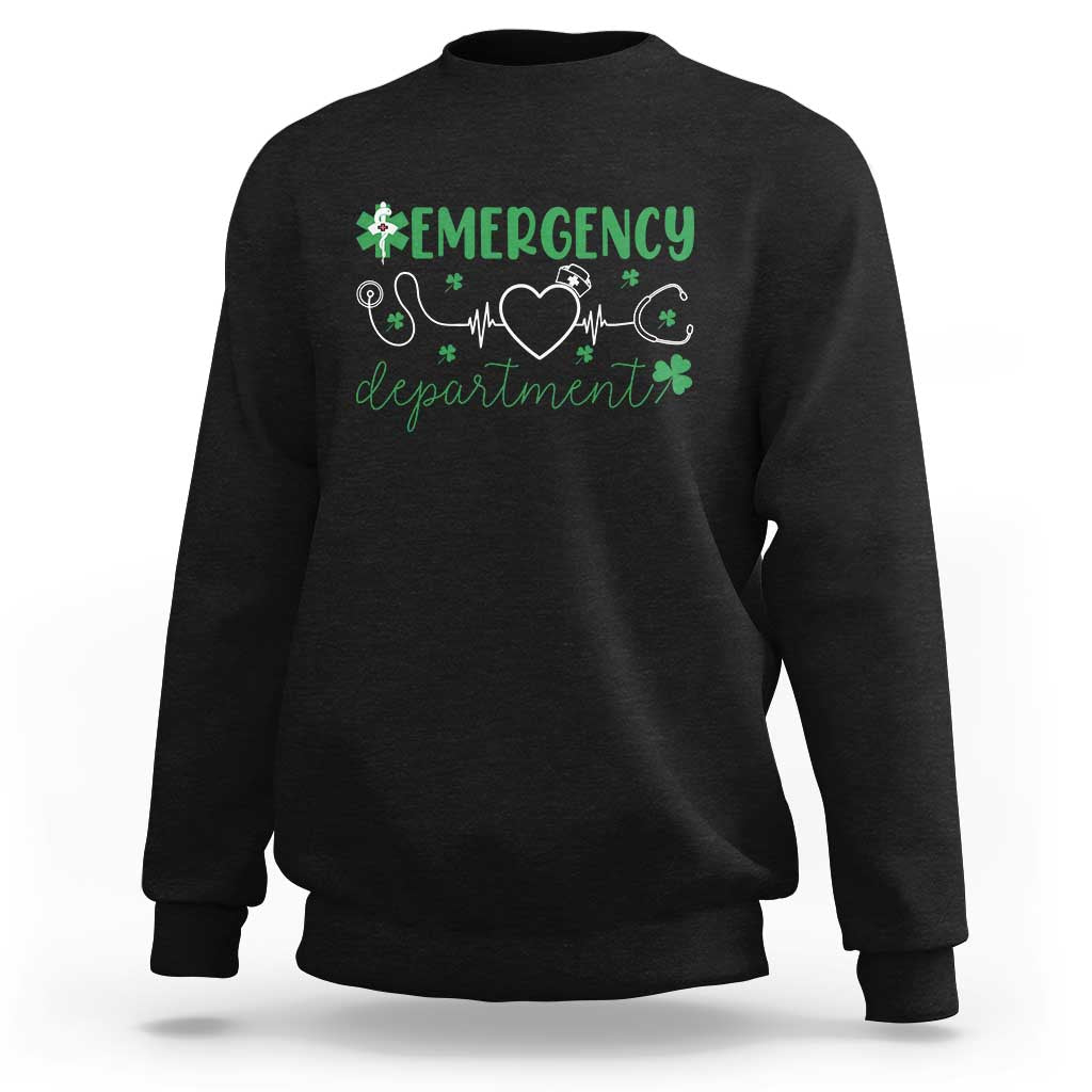 Funny St Patricks Day ER Nurse Sweatshirt Emergency Department Lucky Shamrocks