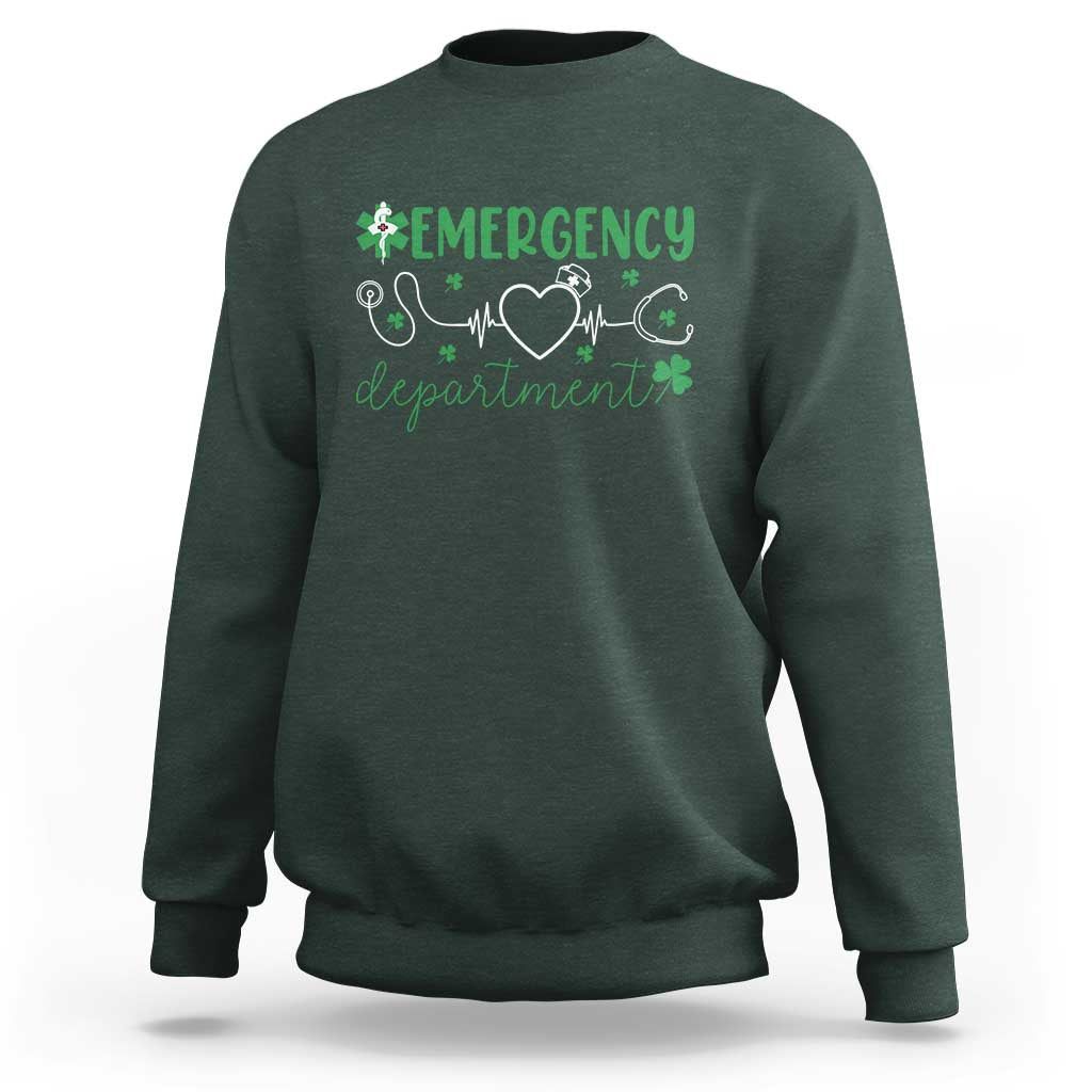 Funny St Patricks Day ER Nurse Sweatshirt Emergency Department Lucky Shamrocks