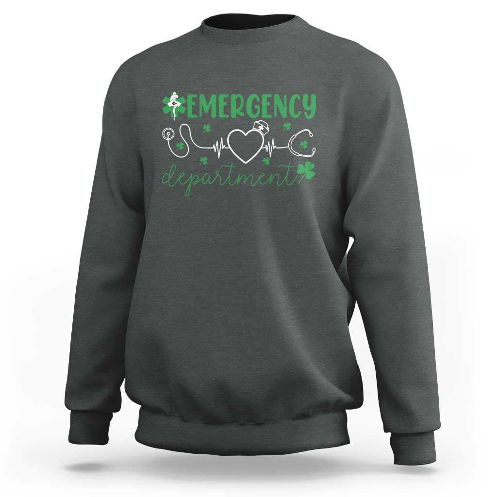 Funny St Patricks Day ER Nurse Sweatshirt Emergency Department Lucky Shamrocks