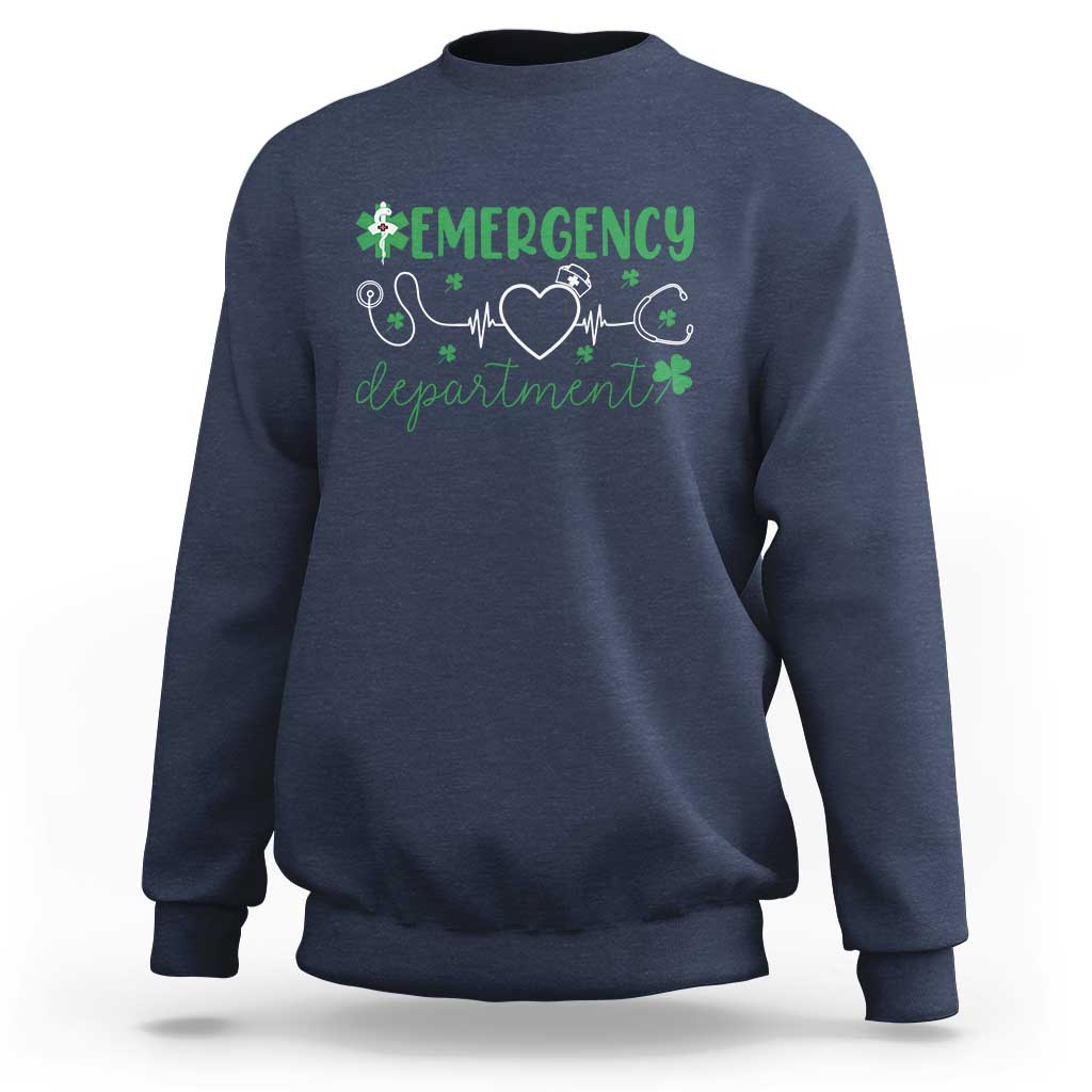 Funny St Patricks Day ER Nurse Sweatshirt Emergency Department Lucky Shamrocks