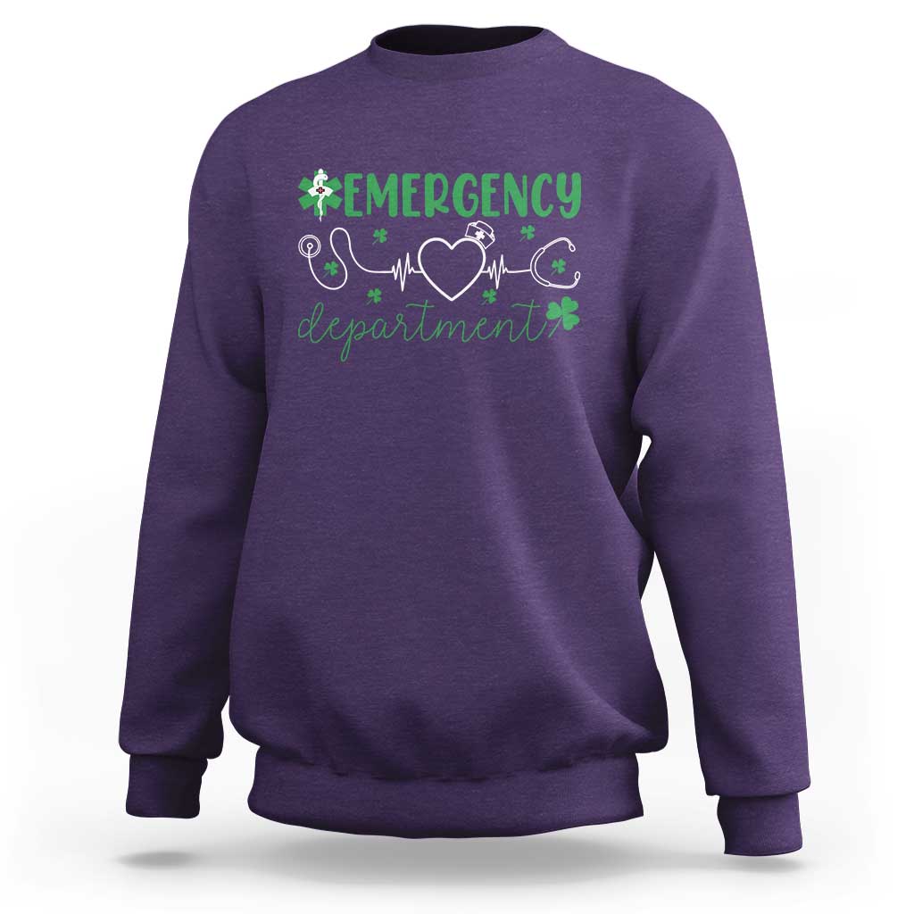 Funny St Patricks Day ER Nurse Sweatshirt Emergency Department Lucky Shamrocks