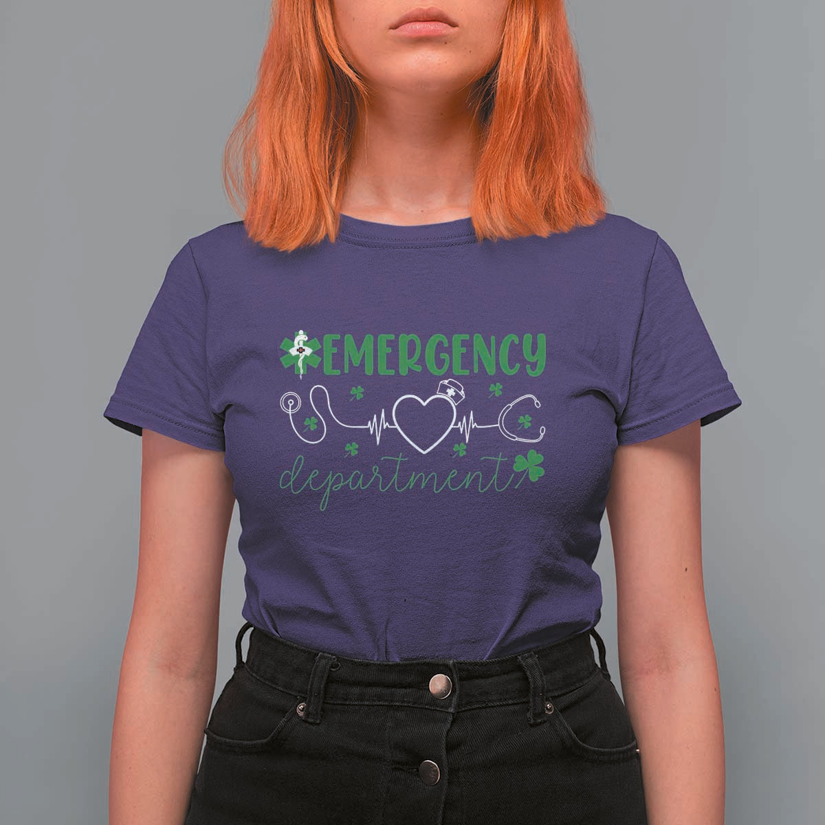 Funny St Patricks Day ER Nurse T Shirt For Women Emergency Department Lucky Shamrocks