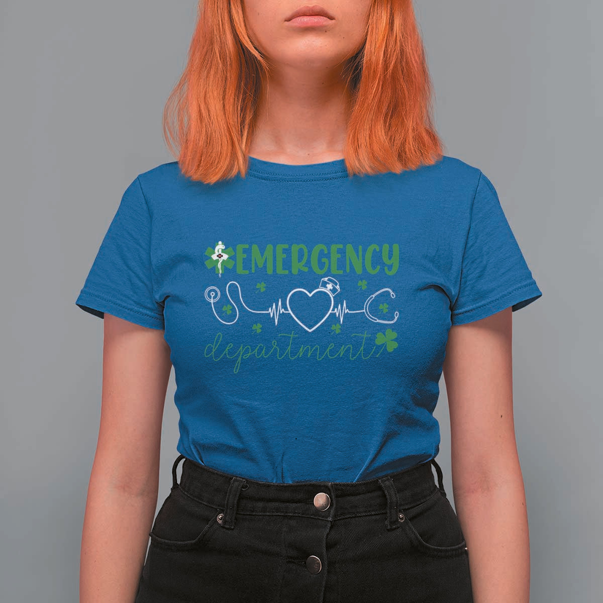 Funny St Patricks Day ER Nurse T Shirt For Women Emergency Department Lucky Shamrocks