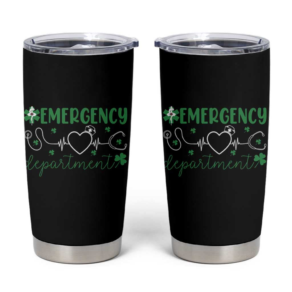 Funny St Patricks Day ER Nurse Tumbler Cup Emergency Department Lucky Shamrocks