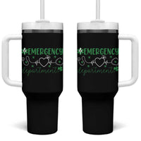 Funny St Patricks Day ER Nurse Tumbler With Handle Emergency Department Lucky Shamrocks
