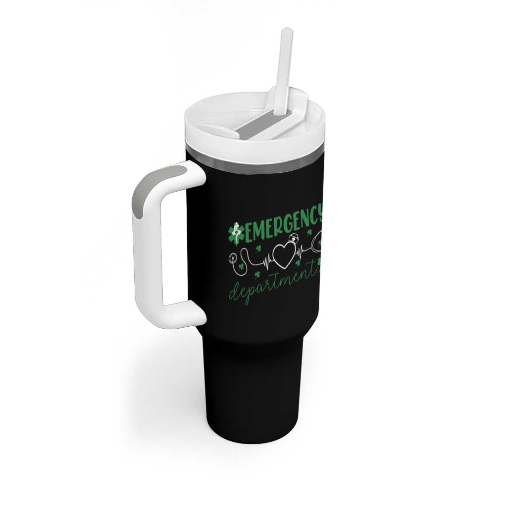 Funny St Patricks Day ER Nurse Tumbler With Handle Emergency Department Lucky Shamrocks