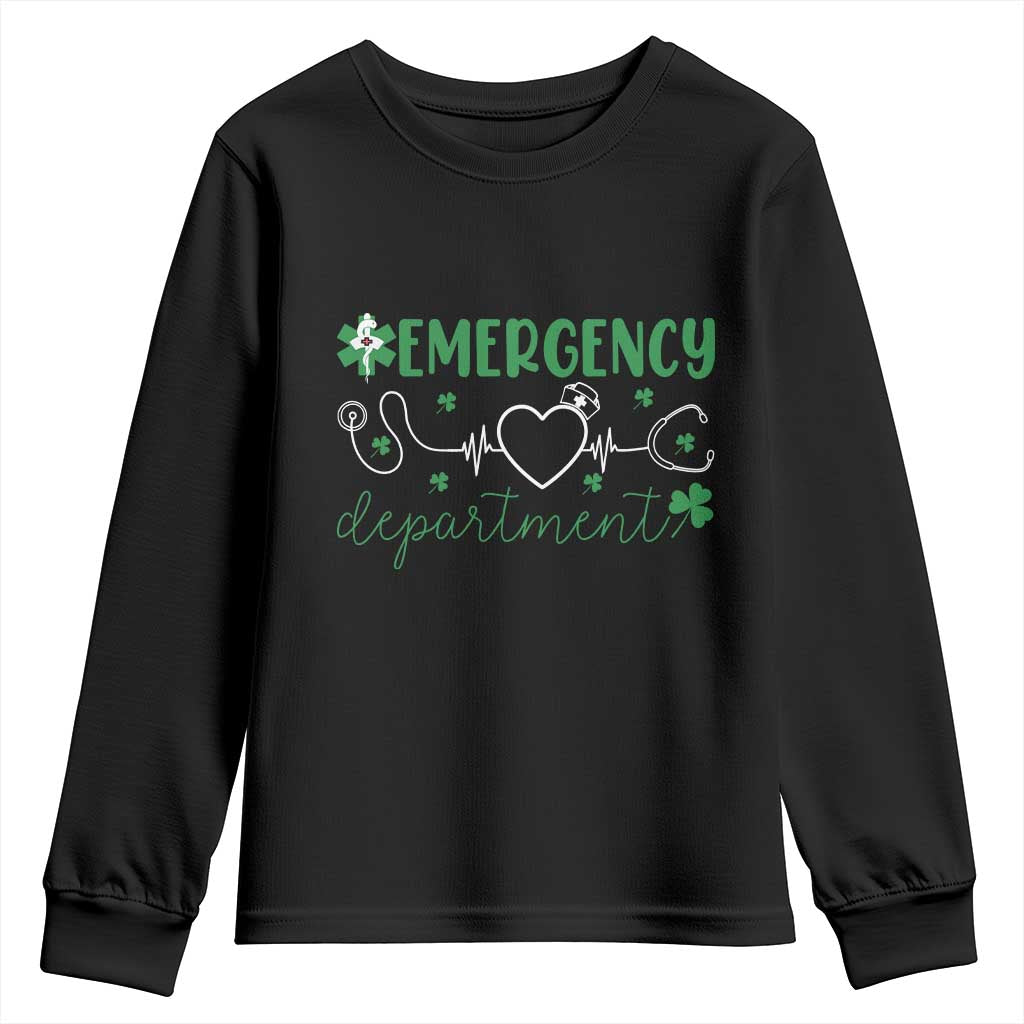 Funny St Patricks Day ER Nurse Youth Sweatshirt Emergency Department Lucky Shamrocks
