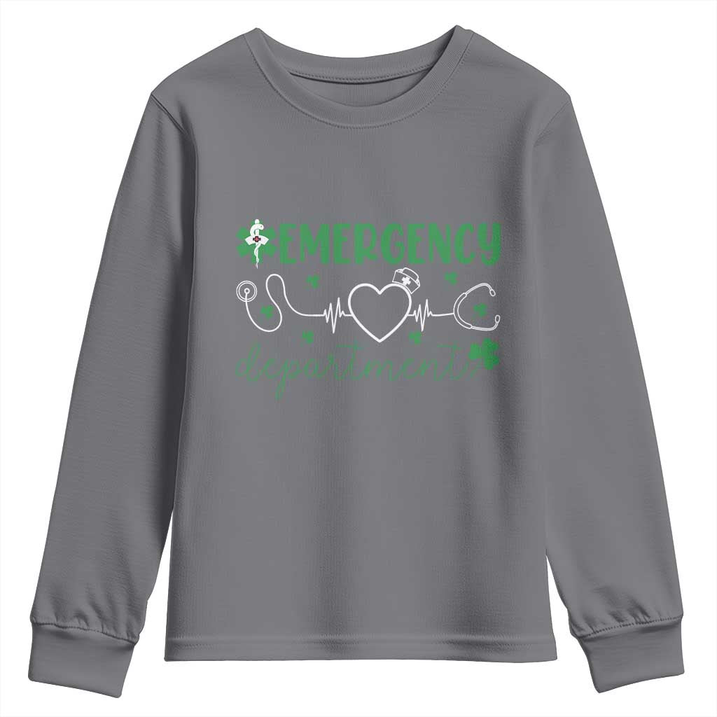 Funny St Patricks Day ER Nurse Youth Sweatshirt Emergency Department Lucky Shamrocks