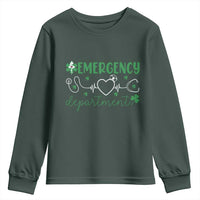 Funny St Patricks Day ER Nurse Youth Sweatshirt Emergency Department Lucky Shamrocks