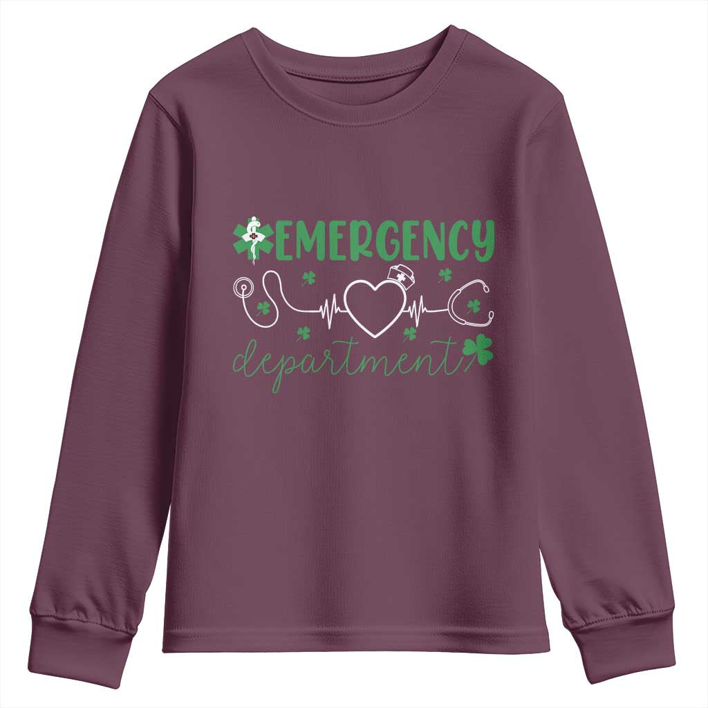 Funny St Patricks Day ER Nurse Youth Sweatshirt Emergency Department Lucky Shamrocks