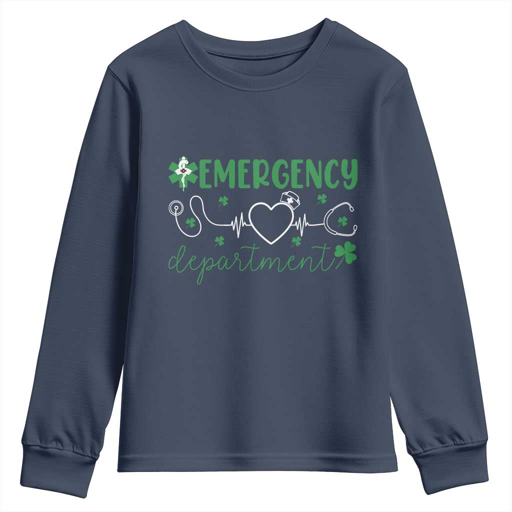Funny St Patricks Day ER Nurse Youth Sweatshirt Emergency Department Lucky Shamrocks