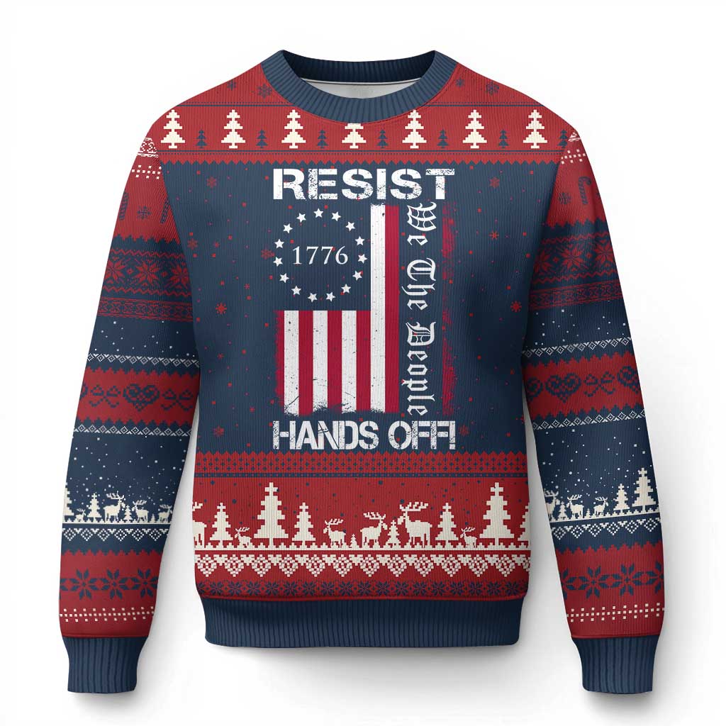 Resist Hands Off Ugly Christmas Sweater Vintage American Betsy Ross Flag We The People - Wonder Print Shop