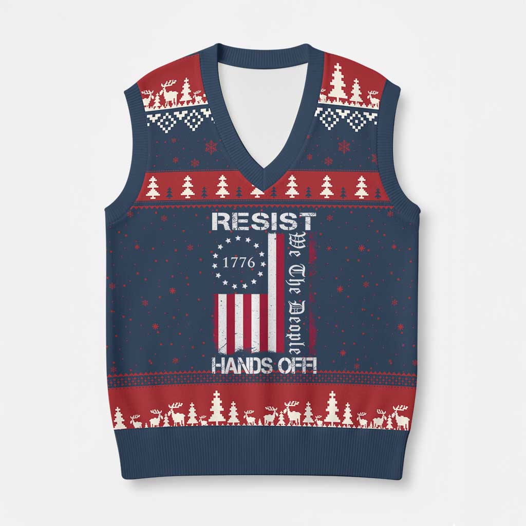Resist Hands Off V-Neck Knit Sweater Vest Vintage American Betsy Ross Flag We The People - Wonder Print Shop