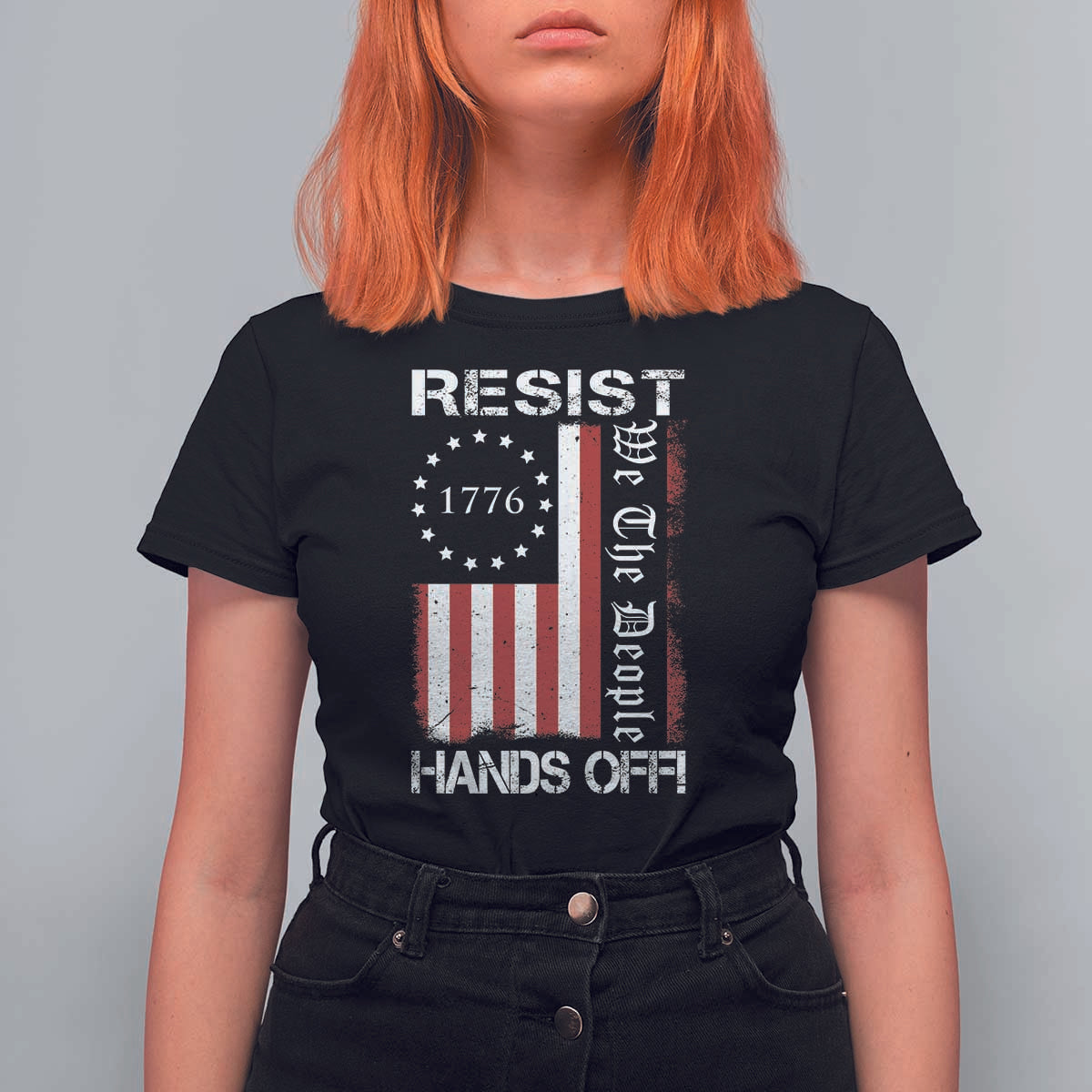 Resist Hands Off T Shirt For Women Vintage American Betsy Ross Flag We The People