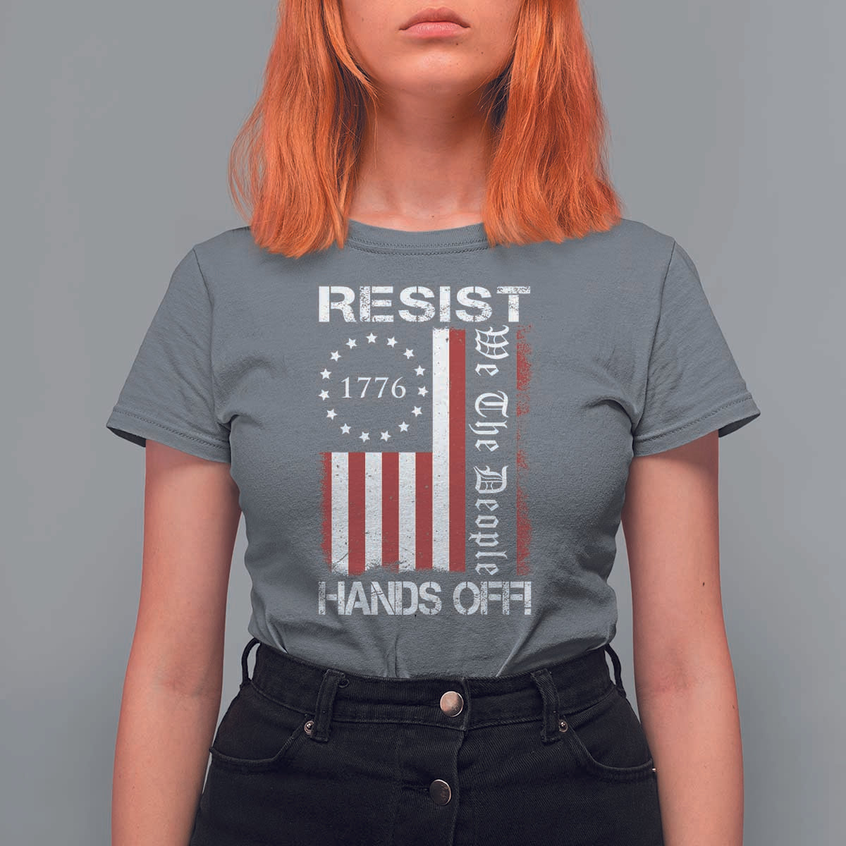 Resist Hands Off T Shirt For Women Vintage American Betsy Ross Flag We The People