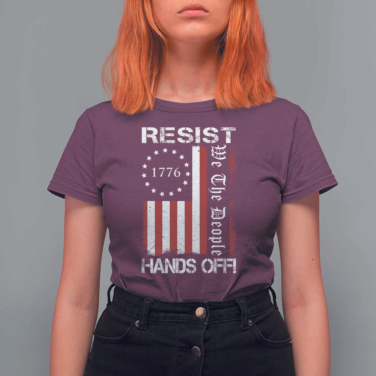 Resist Hands Off T Shirt For Women Vintage American Betsy Ross Flag We The People