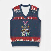 Funny Easter Skeleton V-Neck Knit Sweater Vest But Did You Dye Easter Day Sunday - Wonder Print Shop