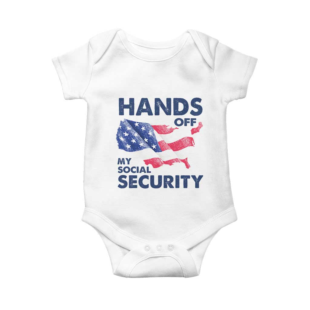 Hands Off My Social Security Baby Onesie Patriotic USA Retirement Protection American Flag