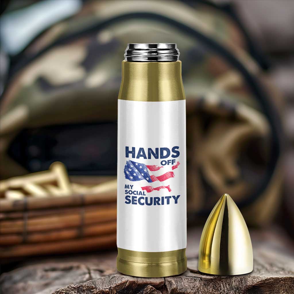 Hands Off My Social Security Bullet Tumbler Patriotic USA Retirement Protection American Flag