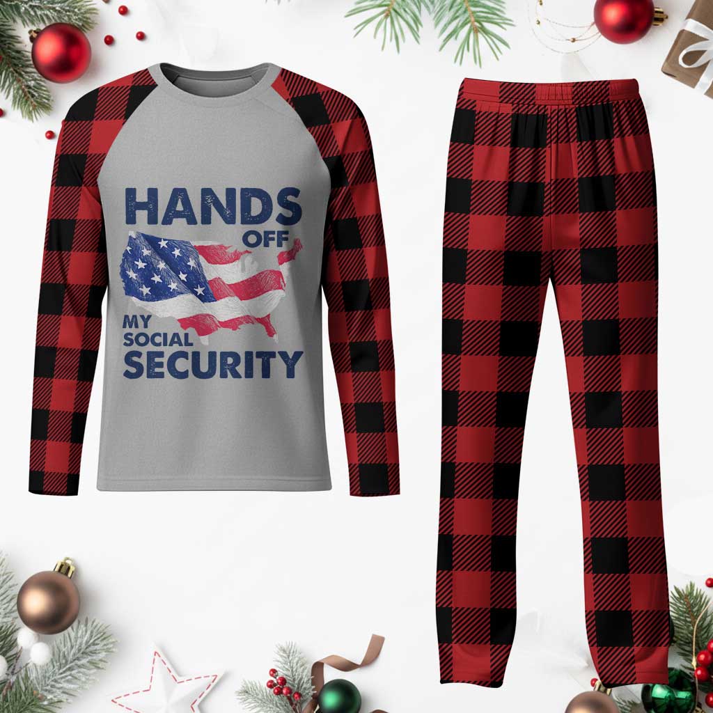 Hands Off My Social Security Plaid Pajama Set Patriotic USA Retirement Protection American Flag - Wonder Print Shop