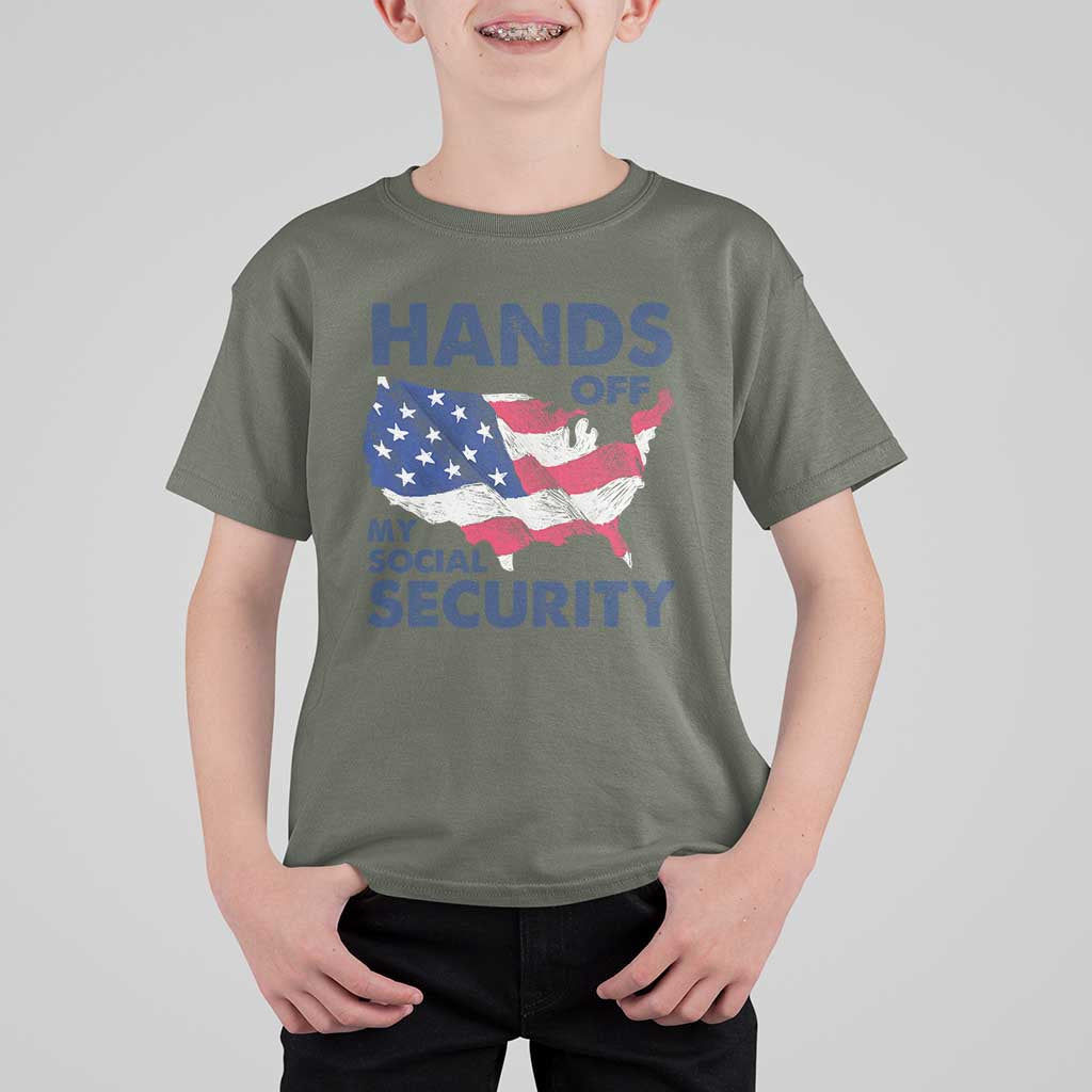 Hands Off My Social Security T Shirt For Kid Patriotic USA Retirement Protection American Flag