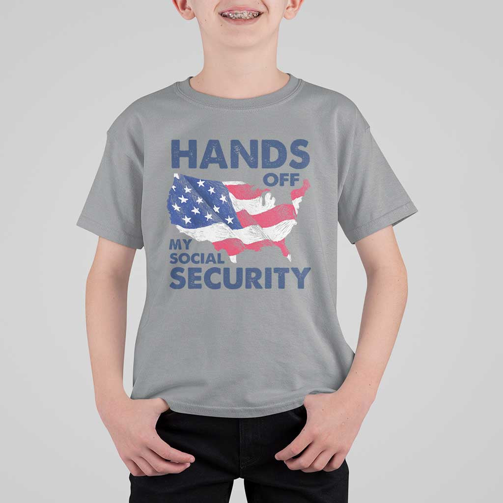 Hands Off My Social Security T Shirt For Kid Patriotic USA Retirement Protection American Flag